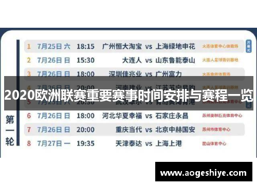 2020欧洲联赛重要赛事时间安排与赛程一览