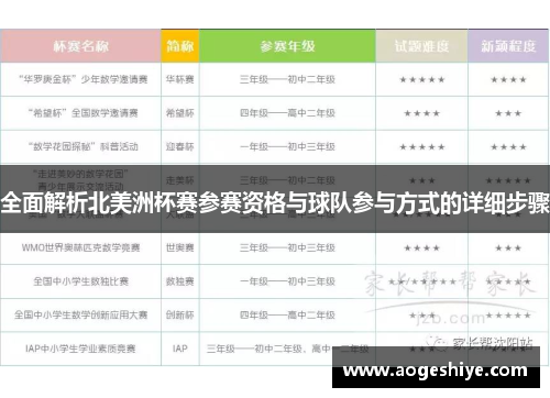 全面解析北美洲杯赛参赛资格与球队参与方式的详细步骤