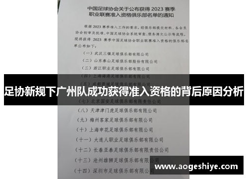 足协新规下广州队成功获得准入资格的背后原因分析
